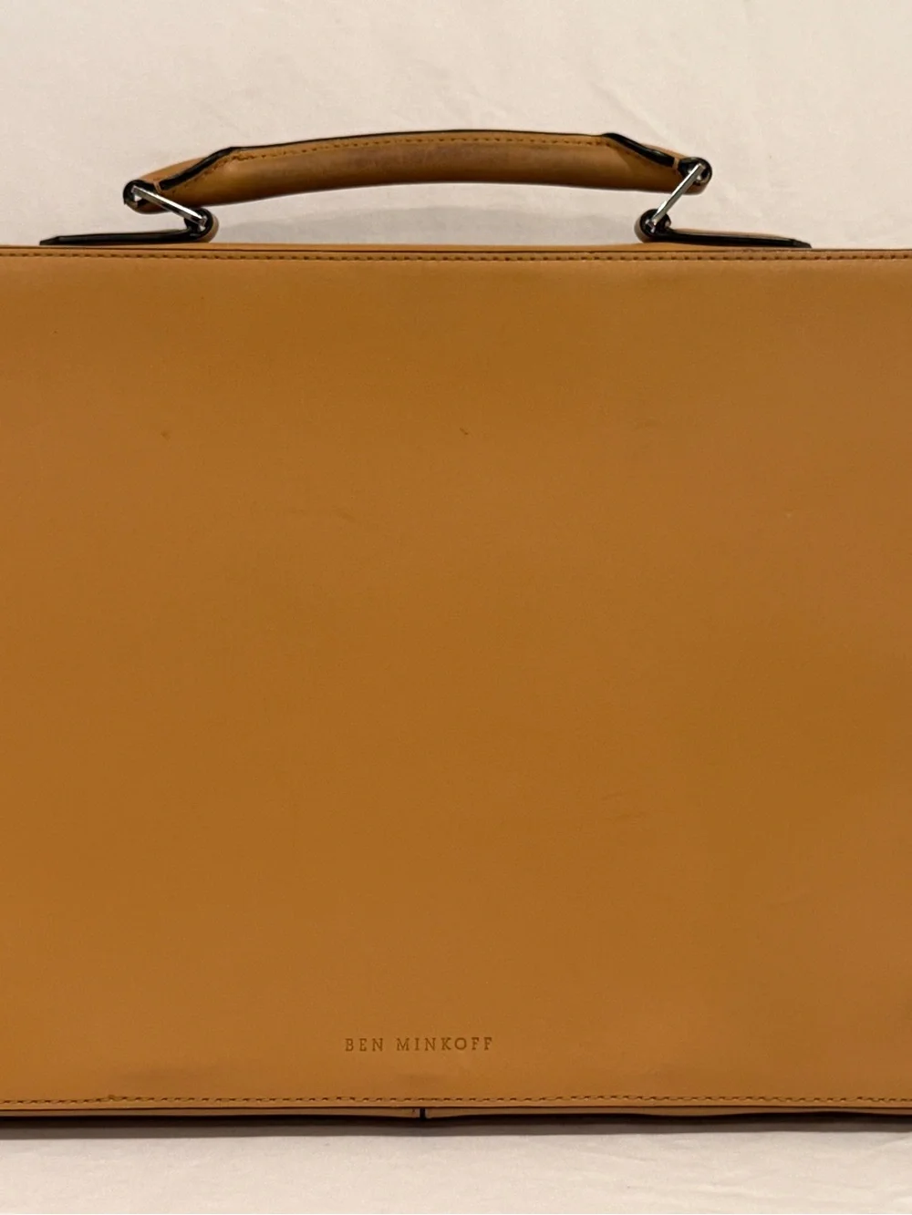 16” x 11” Genuine BEN MINKOFF Tan Camel Leather Laptop Briefcase Bag